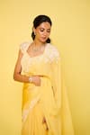 ISSA STUDIO BY CHETANA & SWATHI_Yellow Falling Organza Embroidery Buttercup Bloom Queen Cleopatra Saree Set _Online_at_Aza_Fashions