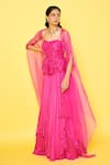 Buy_ISSA STUDIO BY CHETANA & SWATHI_Pink Chiffon Embroidery Petunia Elizabeth Solid Layered And Pleated Lehenga Set _at_Aza_Fashions