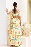 Shop_ISSA STUDIO BY CHETANA & SWATHI_Yellow Crepe Print Vintage Bloom Freya Striped Pre-draped Ruffle Saree Set _at_Aza_Fashions