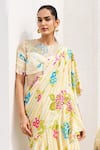 ISSA STUDIO BY CHETANA & SWATHI_Yellow Crepe Print Vintage Bloom Freya Striped Pre-draped Ruffle Saree Set _Online_at_Aza_Fashions