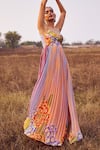 Buy_ISSA STUDIO BY CHETANA & SWATHI_Multi Color Chiffon Print Striped Carnival Fleur Sweetheart Isla Maxi Dress _at_Aza_Fashions