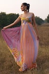 Shop_ISSA STUDIO BY CHETANA & SWATHI_Multi Color Chiffon Print Striped Carnival Fleur Sweetheart Isla Maxi Dress _at_Aza_Fashions