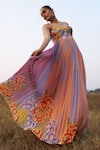 ISSA STUDIO BY CHETANA & SWATHI_Multi Color Chiffon Print Striped Carnival Fleur Sweetheart Isla Maxi Dress _Online_at_Aza_Fashions