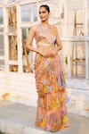 Buy_ISSA STUDIO BY CHETANA & SWATHI_Orange Chiffon Embellished Sequin Round Ivy Pre-drape Saree With Blouse_at_Aza_Fashions