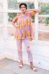 Buy_ISSA STUDIO BY CHETANA & SWATHI_Orange Crepe Floral V Neck Nina Gathered Kurta With Pant _at_Aza_Fashions