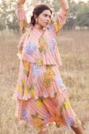 Shop_ISSA STUDIO BY CHETANA & SWATHI_Orange Chiffon Floral High Neck Nivi Layered Midi Dress _at_Aza_Fashions