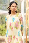 ISSA STUDIO BY CHETANA & SWATHI_Yellow Chiffon Floral Round Noah Tiered Midi Dress _Online_at_Aza_Fashions