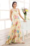 Buy_ISSA STUDIO BY CHETANA & SWATHI_Yellow Chiffon Embellished Floral High Neck Nola Pattern Jumpsuit _at_Aza_Fashions