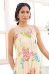 ISSA STUDIO BY CHETANA & SWATHI_Yellow Chiffon Embellished Floral High Neck Nola Pattern Jumpsuit _Online_at_Aza_Fashions