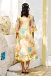 Shop_ISSA STUDIO BY CHETANA & SWATHI_Yellow Crepe Embellished Floral Round Riva Pattern Midi Dress _at_Aza_Fashions