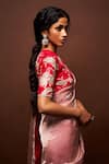 Buy_ISSA STUDIO BY CHETANA & SWATHI_Peach Tissue Embroidered Cutdana High Neck Ruhira Saree With Blouse _Online_at_Aza_Fashions