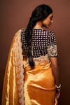 Buy_ISSA STUDIO BY CHETANA & SWATHI_Yellow Tissue Embroidered Pearl Leaf Umika Scallop Border Saree With Blouse_Online_at_Aza_Fashions
