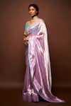 Buy_ISSA STUDIO BY CHETANA & SWATHI_Purple Tissue Embroidered Pearl Leaf Varaali Contrast Piping Saree With Blouse