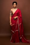 Buy_ISSA STUDIO BY CHETANA & SWATHI_Maroon Tissue Embroidered Pitta Leaf Varna Saree With Blouse _at_Aza_Fashions