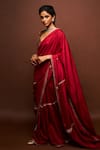 ISSA STUDIO BY CHETANA & SWATHI_Maroon Tissue Embroidered Pitta Leaf Varna Saree With Blouse _Online_at_Aza_Fashions