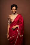 Buy_ISSA STUDIO BY CHETANA & SWATHI_Maroon Tissue Embroidered Pitta Leaf Varna Saree With Blouse _Online_at_Aza_Fashions