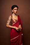 Shop_ISSA STUDIO BY CHETANA & SWATHI_Maroon Tissue Embroidered Pitta Leaf Varna Saree With Blouse _Online_at_Aza_Fashions