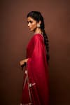 ISSA STUDIO BY CHETANA & SWATHI_Maroon Tissue Embroidered Pitta Leaf Varna Saree With Blouse _at_Aza_Fashions