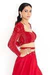 Shop_ISSA STUDIO BY CHETANA & SWATHI_Red Viscose Satin Organza Embroidered Cut Victoria Applique Blouse With Lehenga _Online_at_Aza_Fashions