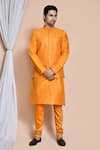 Buy_Aryavir Malhotra_Orange Bundi And Kurta Art  Churidar Embroidery Clover Leaf Set _at_Aza_Fashions