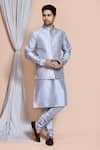 Buy_Aryavir Malhotra_Grey Bundi And Kurta Art  Churidar Embroidery Sequin Jaal Set _at_Aza_Fashions