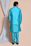 Shop_Arihant Rai Sinha_Blue , Satin Embroidery, Sequins Turquoise Bundi Kurta Set _at_Aza_Fashions