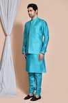 Arihant Rai Sinha_Blue , Satin Embroidery, Sequins Turquoise Bundi Kurta Set _at_Aza_Fashions