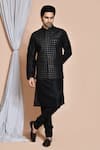 Buy_Aryavir Malhotra_Black Bundi And Kurta Art  Churidar Persian Floret Jaal Set _at_Aza_Fashions