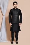 Buy_Aryavir Malhotra_Black Bundi And Kurta Art  Churidar Persian Floret Jaal Set _Online_at_Aza_Fashions