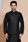 Shop_Aryavir Malhotra_Black Bundi And Kurta Art  Churidar Persian Floret Jaal Set _Online_at_Aza_Fashions