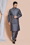 Buy_Aryavir Malhotra_Grey Bundi And Kurta Art Silk Embroidery Sequin & Set _at_Aza_Fashions