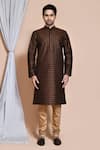 Buy_Aryavir Malhotra_Brown Kurta Art Silk Embroidery Sequin Thread Work Set _Online_at_Aza_Fashions