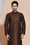 Shop_Aryavir Malhotra_Brown Kurta Art Silk Embroidery Sequin Thread Work Set _Online_at_Aza_Fashions