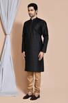 Arihant Rai Sinha_Black Silk, Chanderi Embroidery Checkered Kurta Set _at_Aza_Fashions