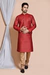 Buy_Arihant Rai Sinha_Maroon , Chanderi Sequins, Embroidery Checkered Kurta And Churidar Set _at_Aza_Fashions