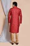 Shop_Arihant Rai Sinha_Maroon , Chanderi Sequins, Embroidery Checkered Kurta And Churidar Set _at_Aza_Fashions