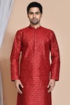 Buy_Arihant Rai Sinha_Maroon , Chanderi Sequins, Embroidery Checkered Kurta And Churidar Set _Online_at_Aza_Fashions