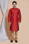 Shop_Arihant Rai Sinha_Maroon , Chanderi Sequins, Embroidery Checkered Kurta And Churidar Set _Online_at_Aza_Fashions