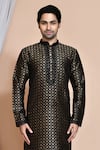 Shop Arihant Rai Sinha Black Chanderi , Sequins, Embroidery Checkered Woven Kurta Set Online at Aza Fashions Shop_Arihant Rai Sinha_Black Chanderi , Sequins, Embroidery Checkered Woven Kurta Set _Online_at_Aza_Fashions
