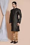 Arihant Rai Sinha_Black Chanderi , Sequins, Embroidery Checkered Woven Kurta Set _at_Aza_Fashions