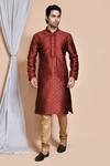 Buy_Aryavir Malhotra_Maroon Kurta Art Silk Woven Diamond Set _at_Aza_Fashions