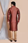 Shop_Aryavir Malhotra_Maroon Kurta Art Silk Woven Diamond Set _at_Aza_Fashions