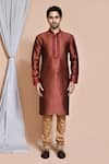 Buy_Aryavir Malhotra_Maroon Kurta Art Silk Woven Diamond Set _Online_at_Aza_Fashions