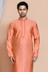 Shop_Aryavir Malhotra_Orange Kurta Art Silk Embroidery Resham Floral Set _Online_at_Aza_Fashions