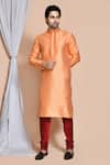 Buy_Aryavir Malhotra_Orange Kurta Art Silk Woven Diamond And Churidar Set _at_Aza_Fashions