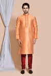 Buy_Aryavir Malhotra_Orange Kurta Art Silk Woven Diamond And Churidar Set _Online_at_Aza_Fashions