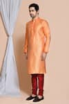 Aryavir Malhotra_Orange Kurta Art Silk Woven Diamond And Churidar Set _at_Aza_Fashions