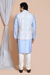 Shop_Arihant Rai Sinha_Blue Cotton Chevron Woven Bundi And Kurta Set _at_Aza_Fashions