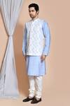 Shop_Arihant Rai Sinha_Blue Cotton Chevron Woven Bundi And Kurta Set _Online_at_Aza_Fashions