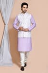 Buy_Aryavir Malhotra_Purple Cotton Woven Chevron Pattern Bundi And Kurta Set _at_Aza_Fashions